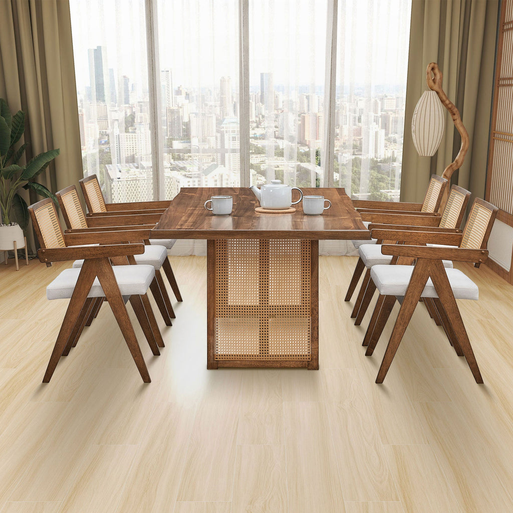 Oversize Rectangular Waves Dining Table with Rattan Weave - Natural Finish