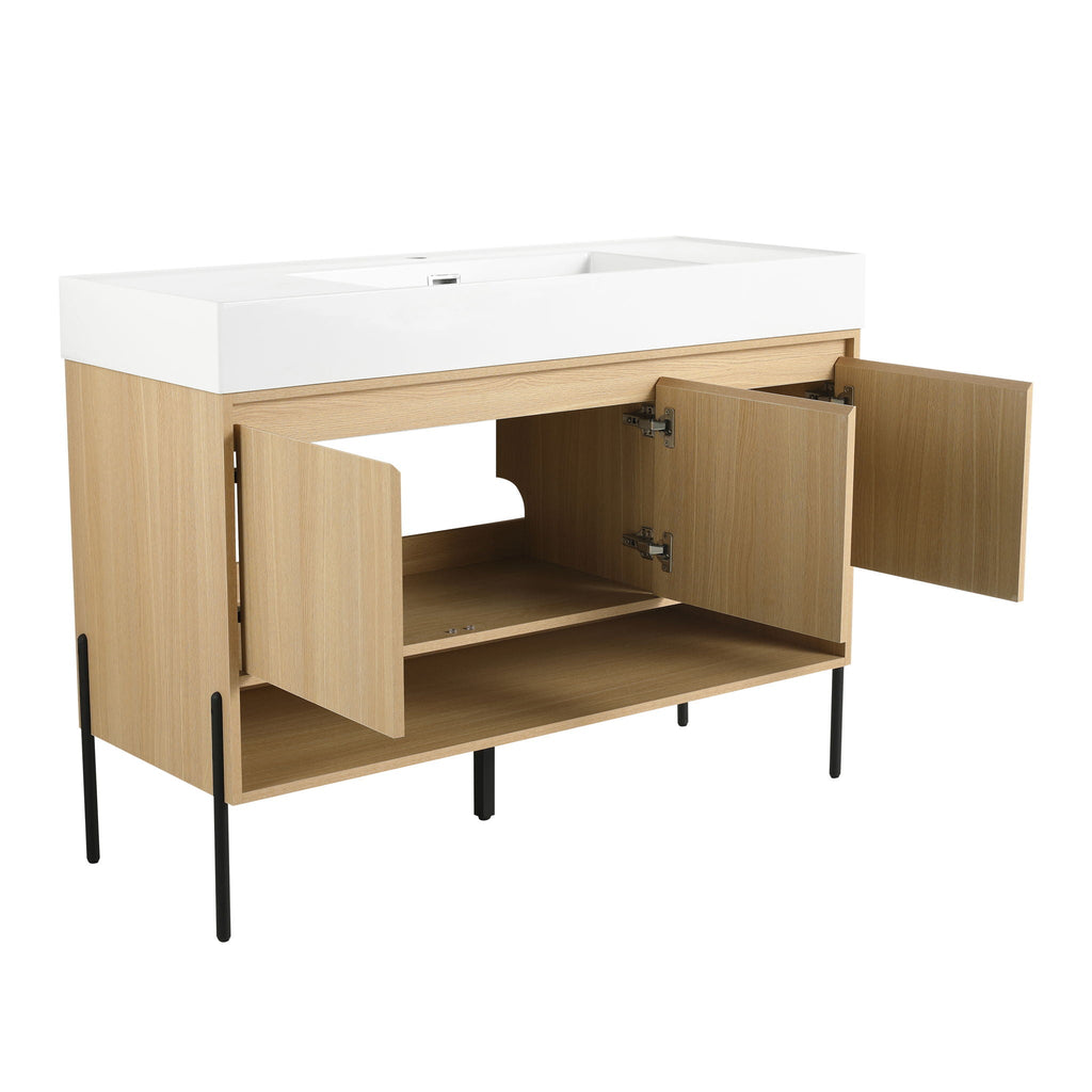Modern Bathroom Vanity Combo with Single Resin Sink and Storage Cabinet - Light Brown