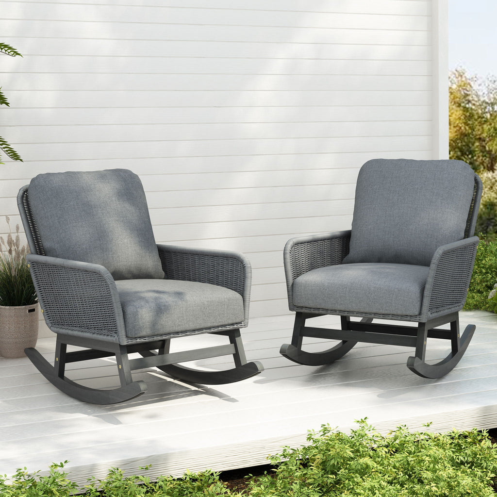 Contemporary Minimalist Wicker Rocking Chair With Soft Cushions