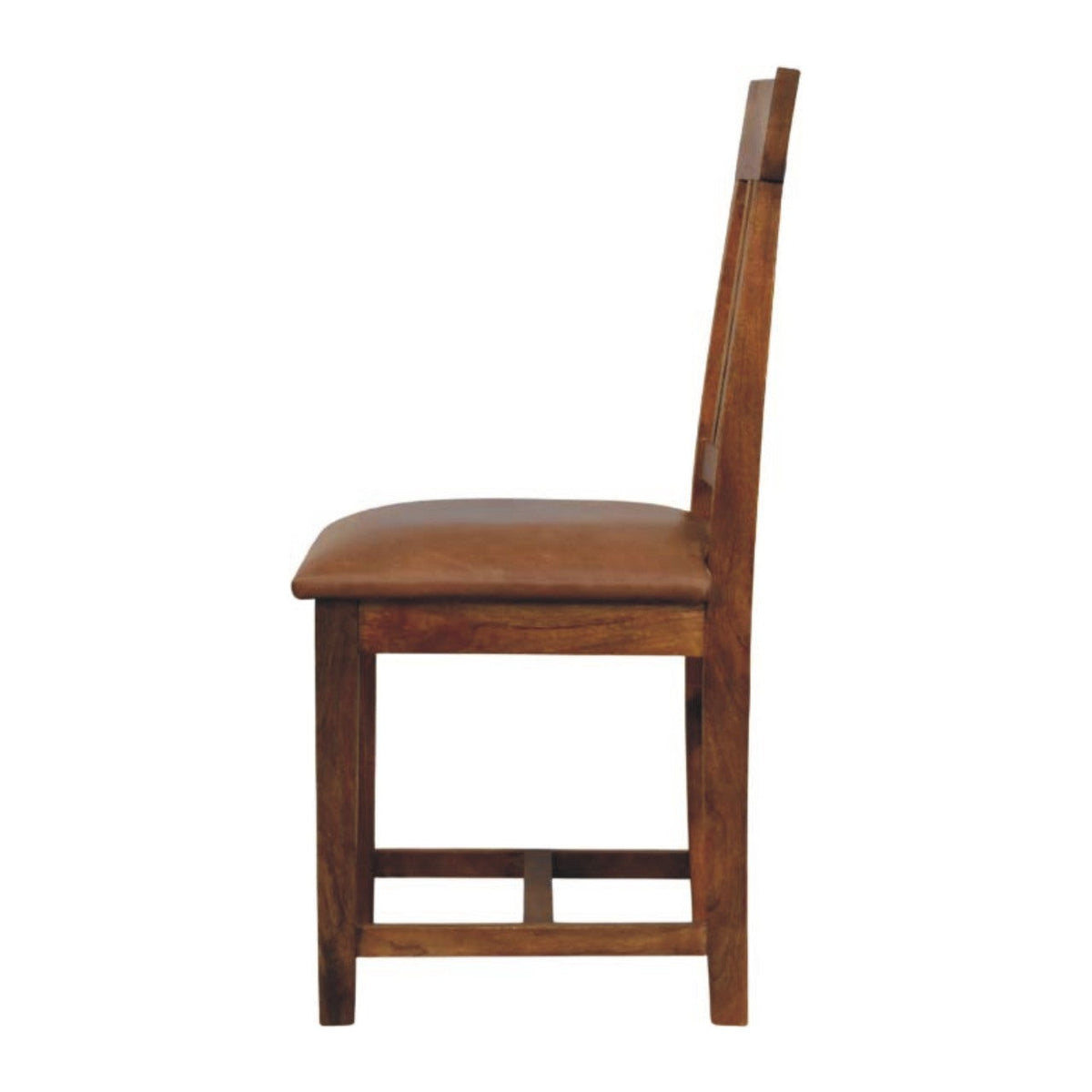 Solid Wood Leather Slatted Dining Chair with Slatted Back – Brown