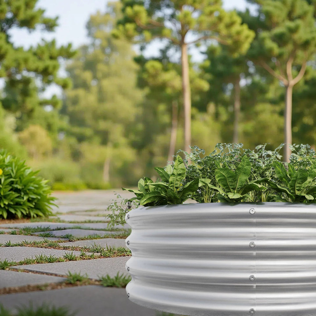 Tall Round Metal Raised Garden Beds with Durable Metal Construction - Silver