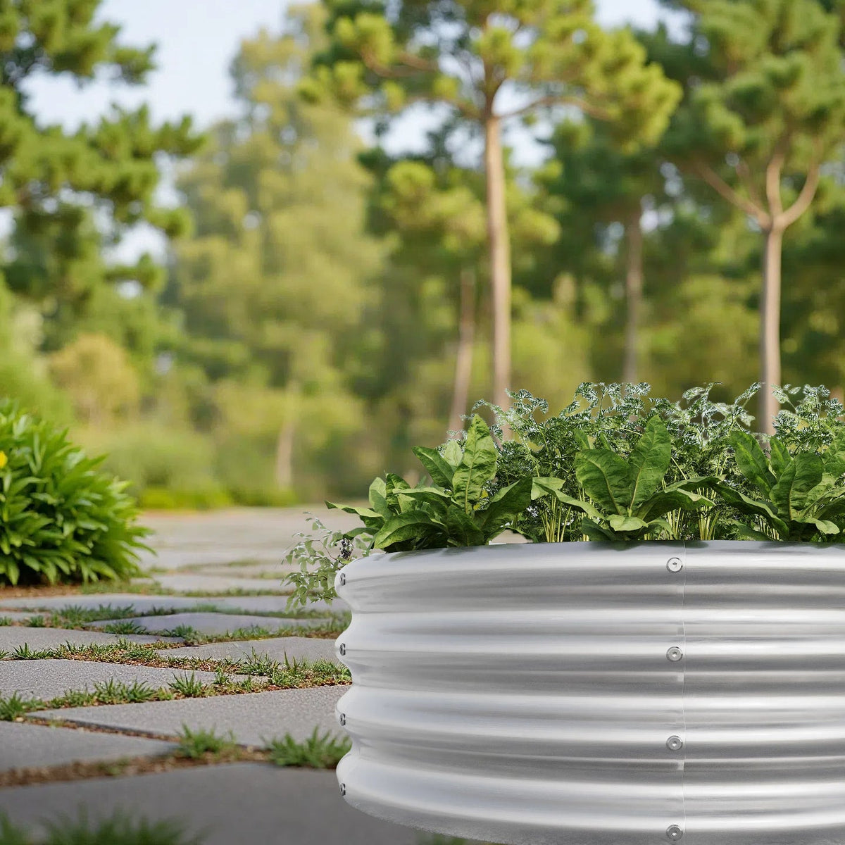 Tall Round Metal Raised Garden Beds with Durable Metal Construction - Silver
