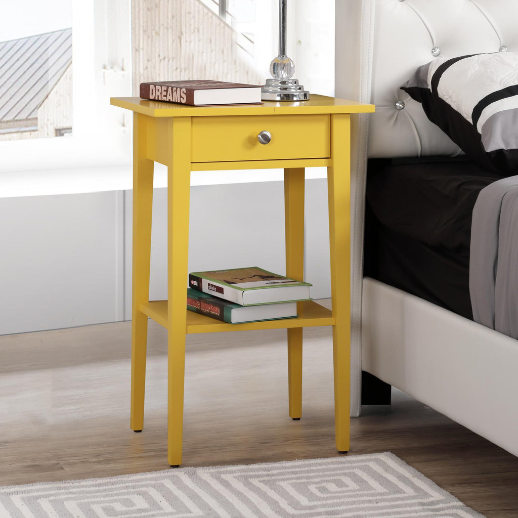 Wood Nightstand with Drawer and Shelf - Multiple Colors