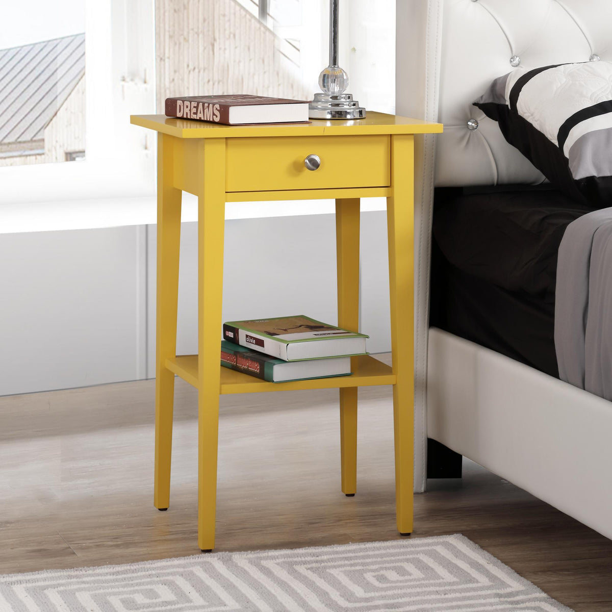 Wood Nightstand with Drawer and Shelf - Multiple Colors