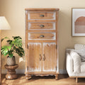 Rustic Wooden Storage Cabinet with Decorative Cutout Door & 3 Drawers - Distressed Wood