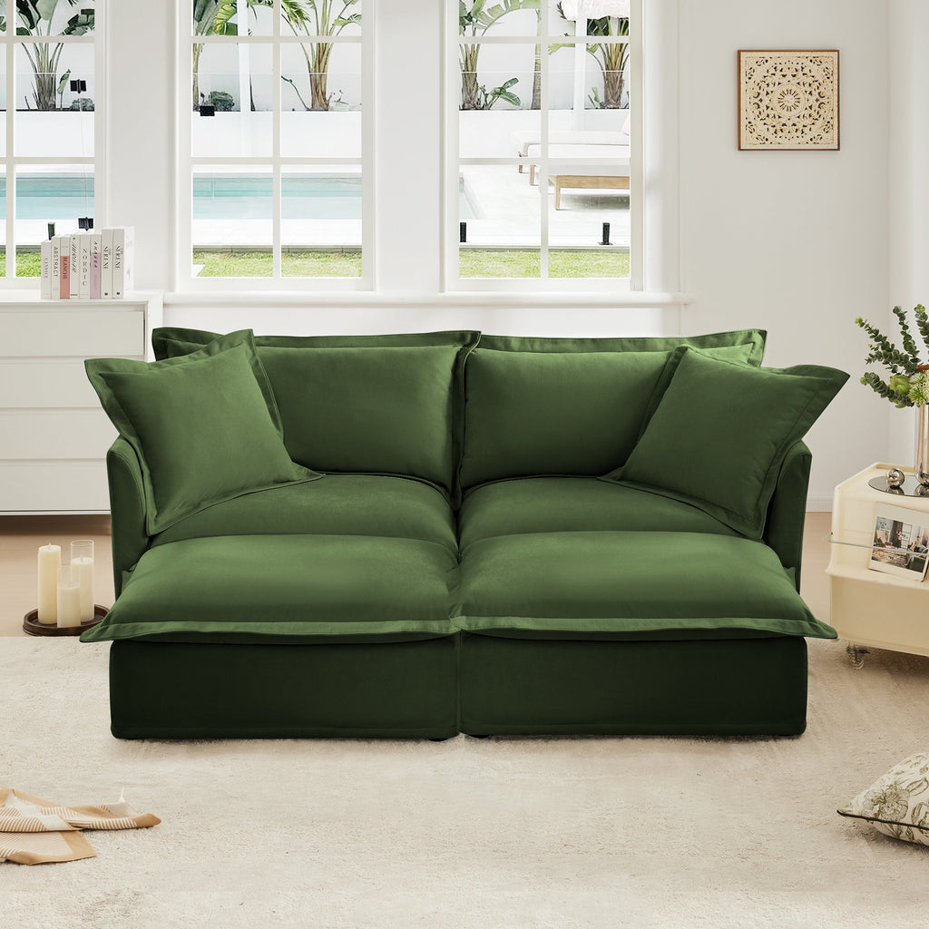 Slipcovered 2 Seater Sofa with 2 Ottomans - Chenille