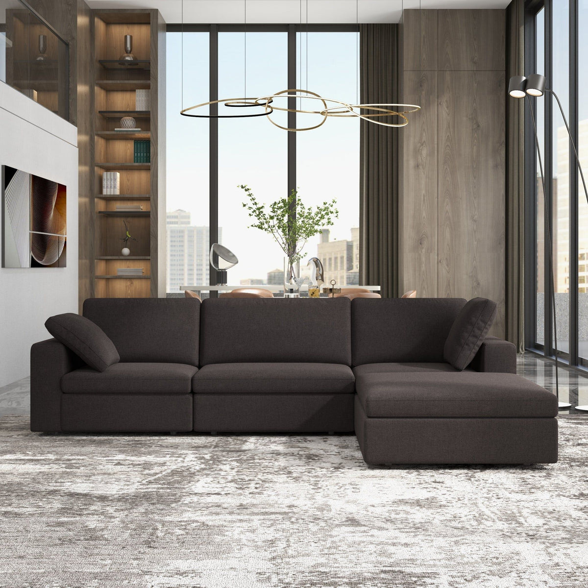 Dark Gray Modular Corner Sectional Sofa with Mid-Century Modern Design - Left Arm Facing