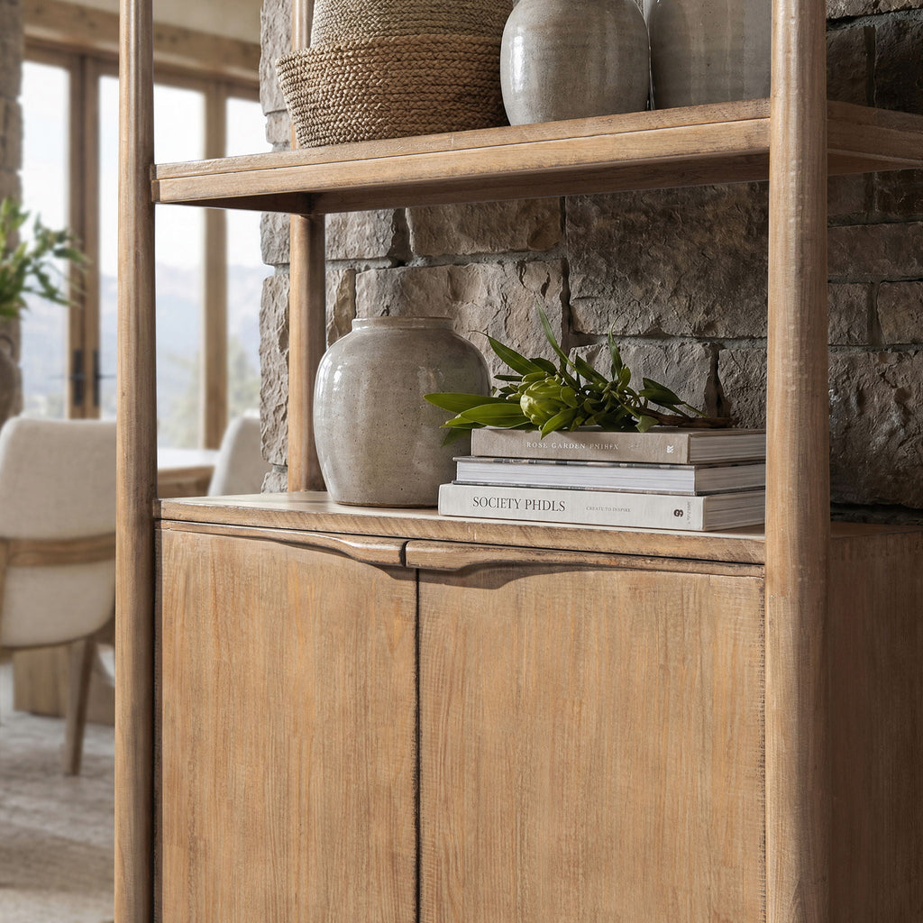 Natural Reclaimed Wood Bookcase with Lower Cabinet - 86" Tall