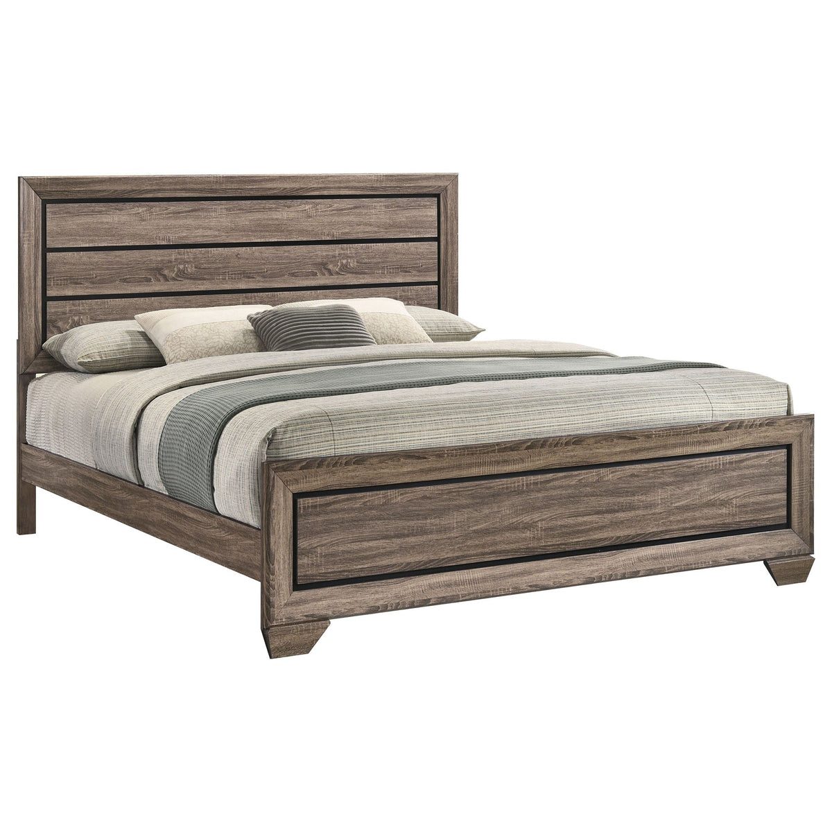 Oatfield Panel Bed with Slatted Design - Dark Brown