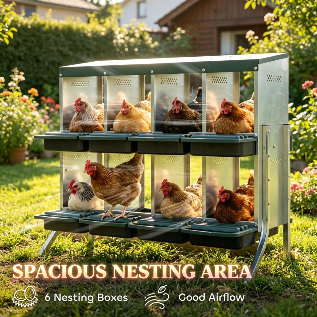 Metal Chicken Egg Laying Boxes with 8 Compartments and Waterproof Roof - Metallic