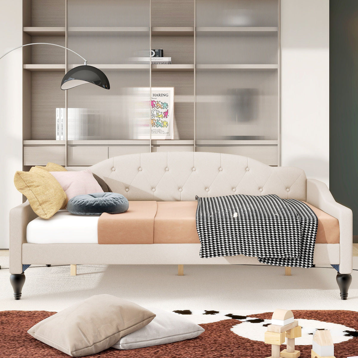 Upholstered Tufted Daybed with Storage Options - Beige