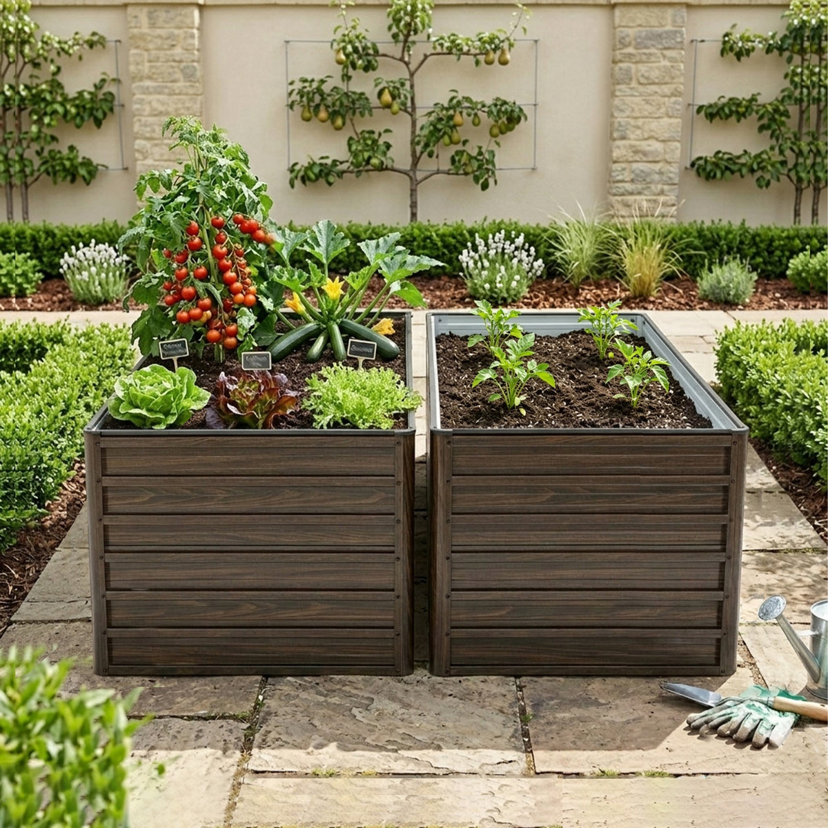 Metal Raised Garden Bed Kit 2-Pack with Open Drainage - Walnut