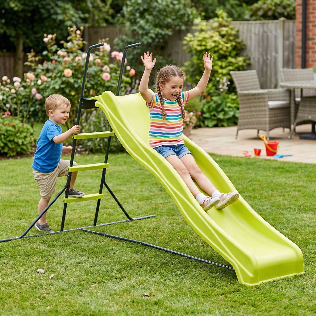 Indoor Freestanding Playground Equipment Slide with Safety Guardrails - Green