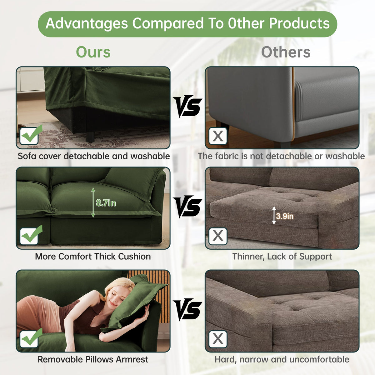 Slipcovered 2 Seater Sofa with 2 Ottomans - Chenille