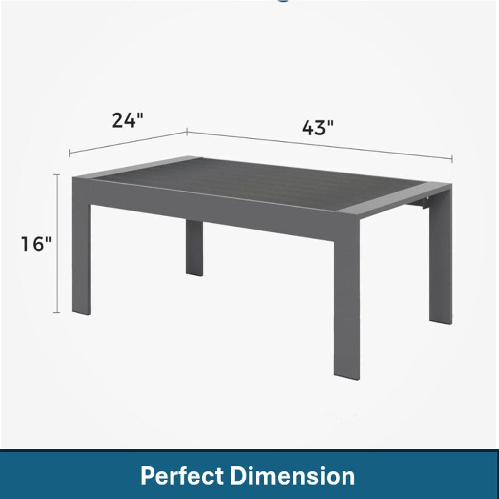 Modern Rectangle Outdoor Coffee Table with Slatted WPC Top - Dark Gray, White, Black