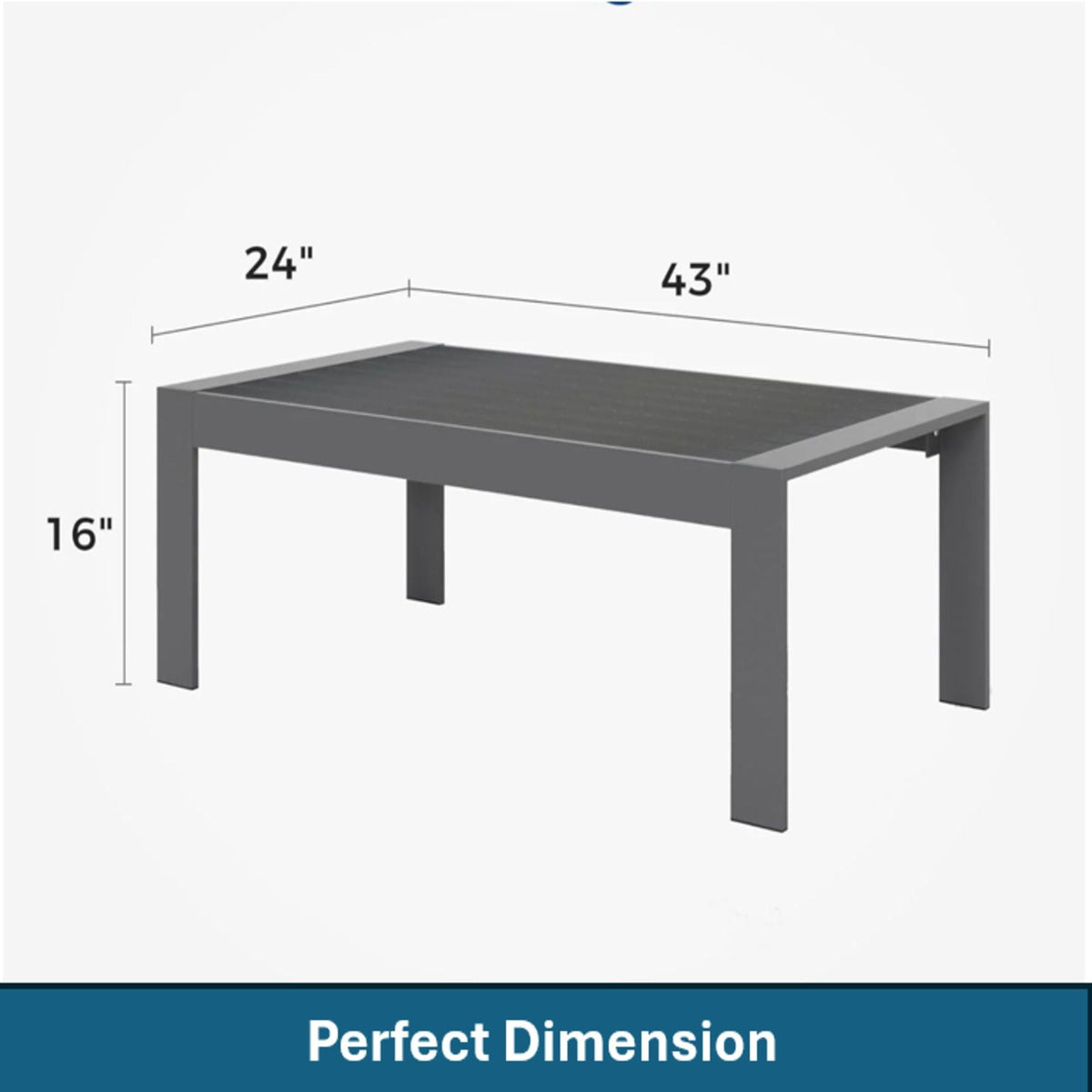 Modern Rectangle Outdoor Coffee Table with Slatted WPC Top - Dark Gray, White, Black