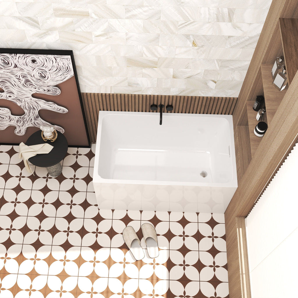 Gloss White Freestanding Bathtub with Drain – Rectangular Shape