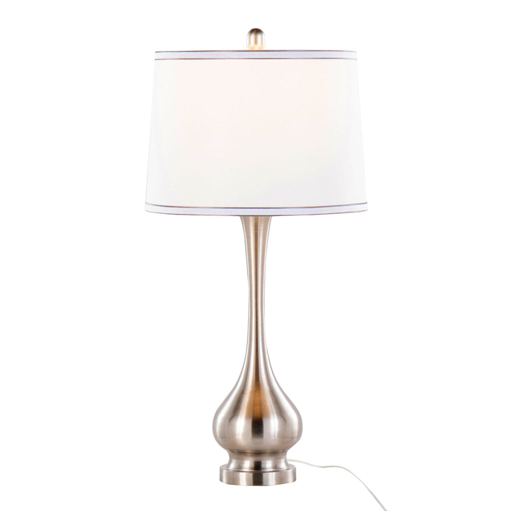 Contemporary Table Lamp Set with Linen Shade and Silver Trim - Nickel / White