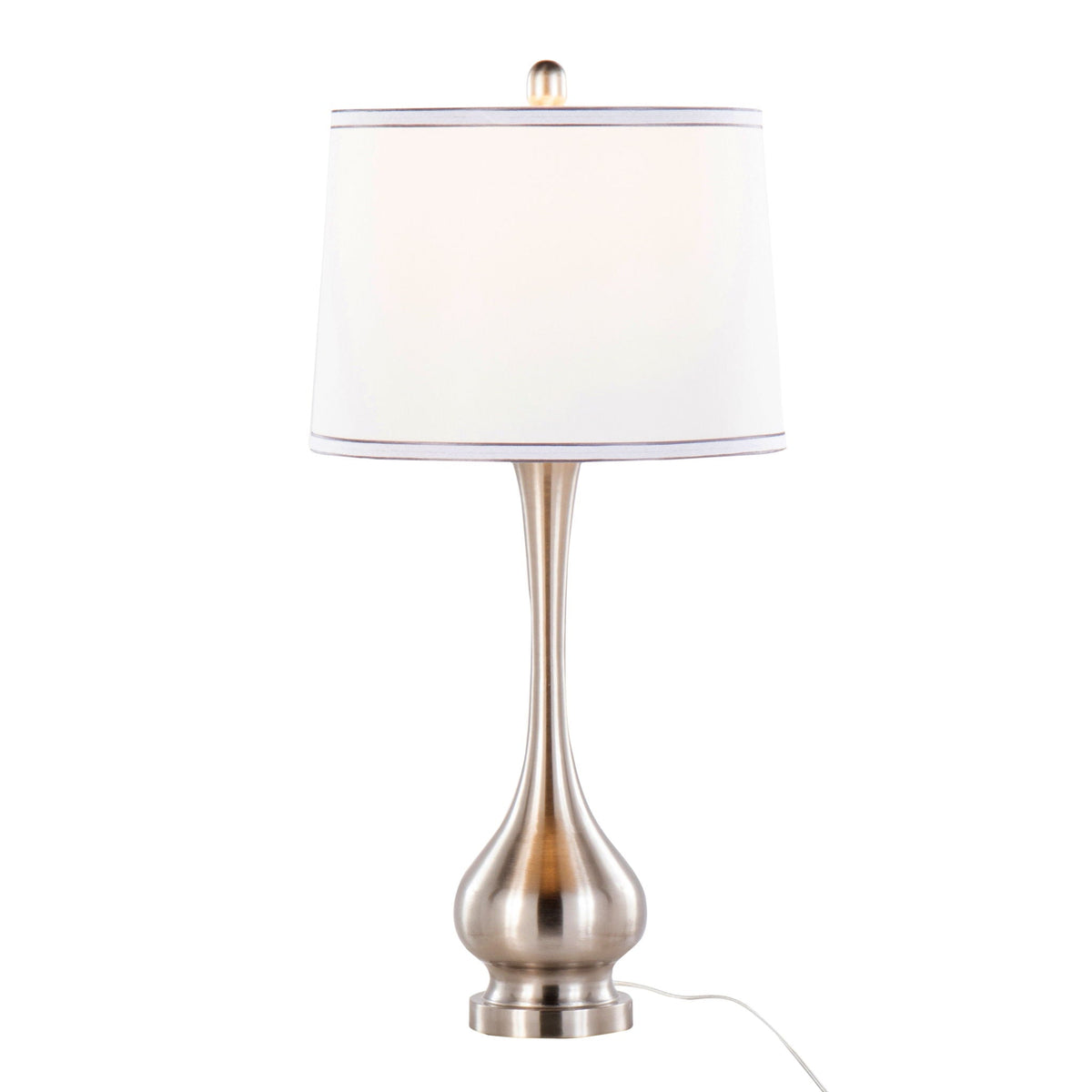 Contemporary Table Lamp Set with Linen Shade and Silver Trim - Nickel / White
