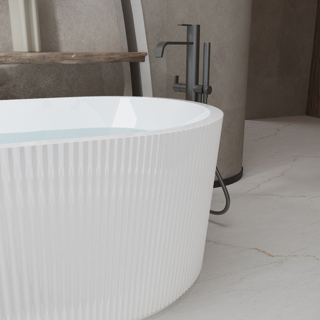 Linear Freestanding Soaker Tub with Double-Wall Acrylic - White