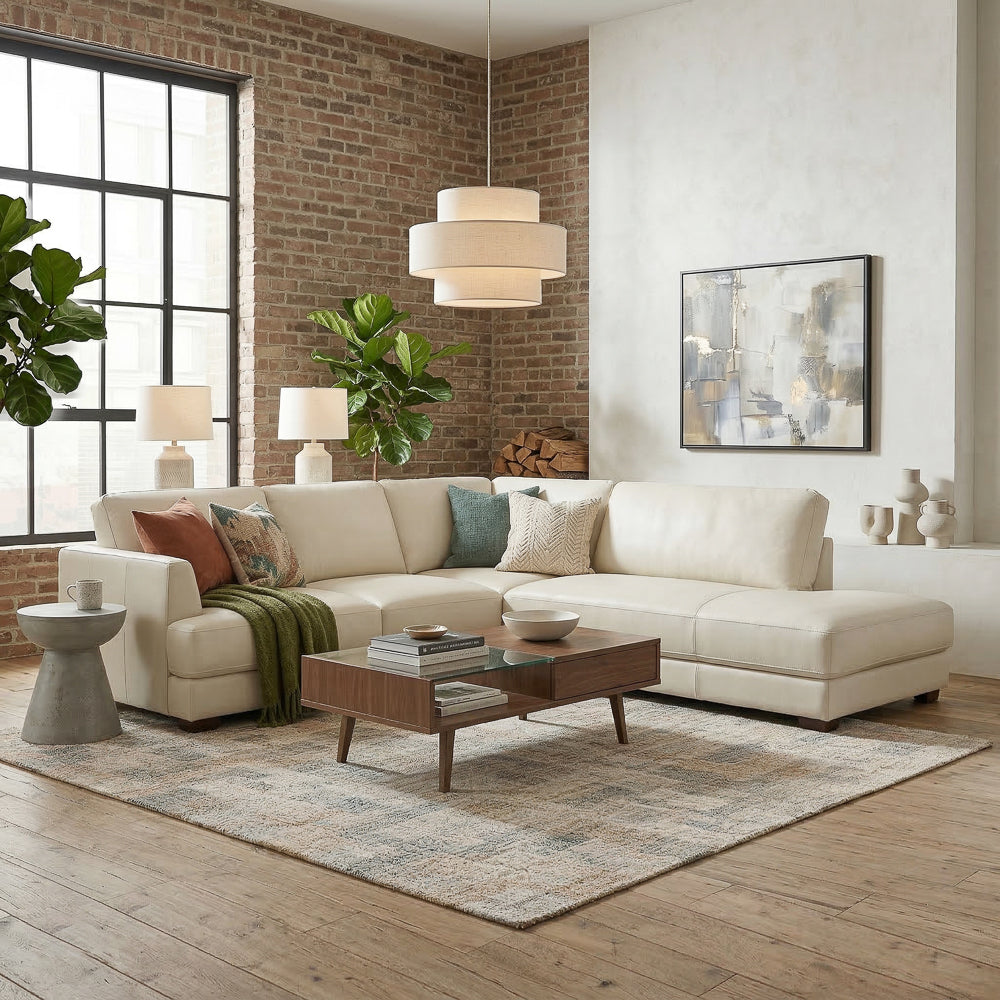 Glander Sectional Sofa with Solid Wood Frame - Cream