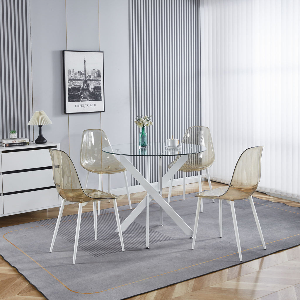Dining Table With Cross Metal Leg And Tempered Glass