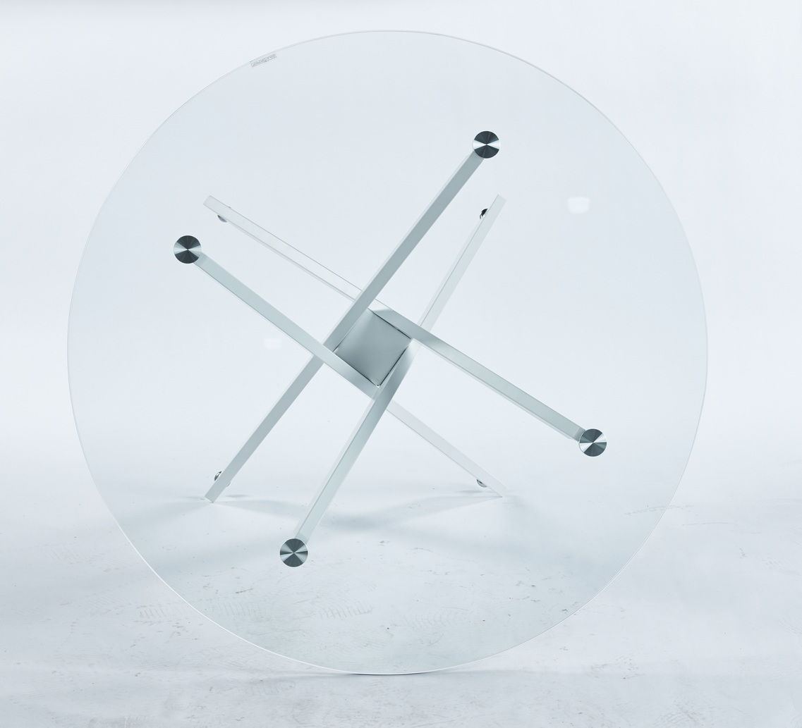 Dining Table With Cross Metal Leg And Tempered Glass