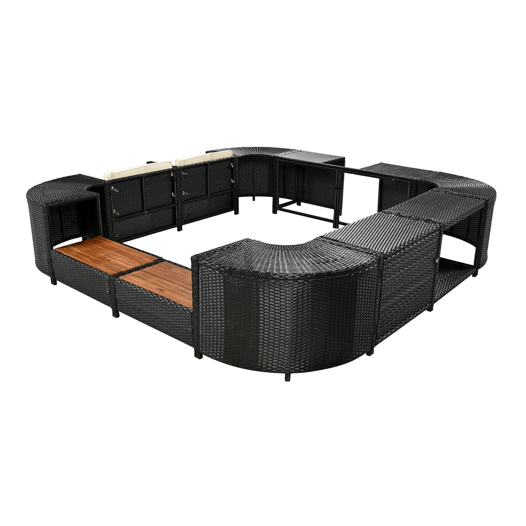 Spa Surround Outdoor Rattan Sectional Sofa Set with Storage - Dark Gray or Beige