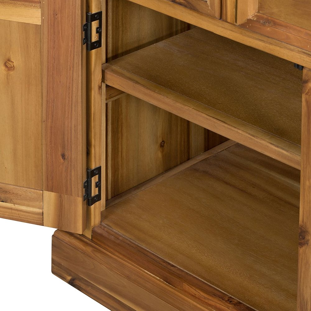 Solid Acacia Wood Accent Cabinet with Glass Doors - Light Blue or Light Brown