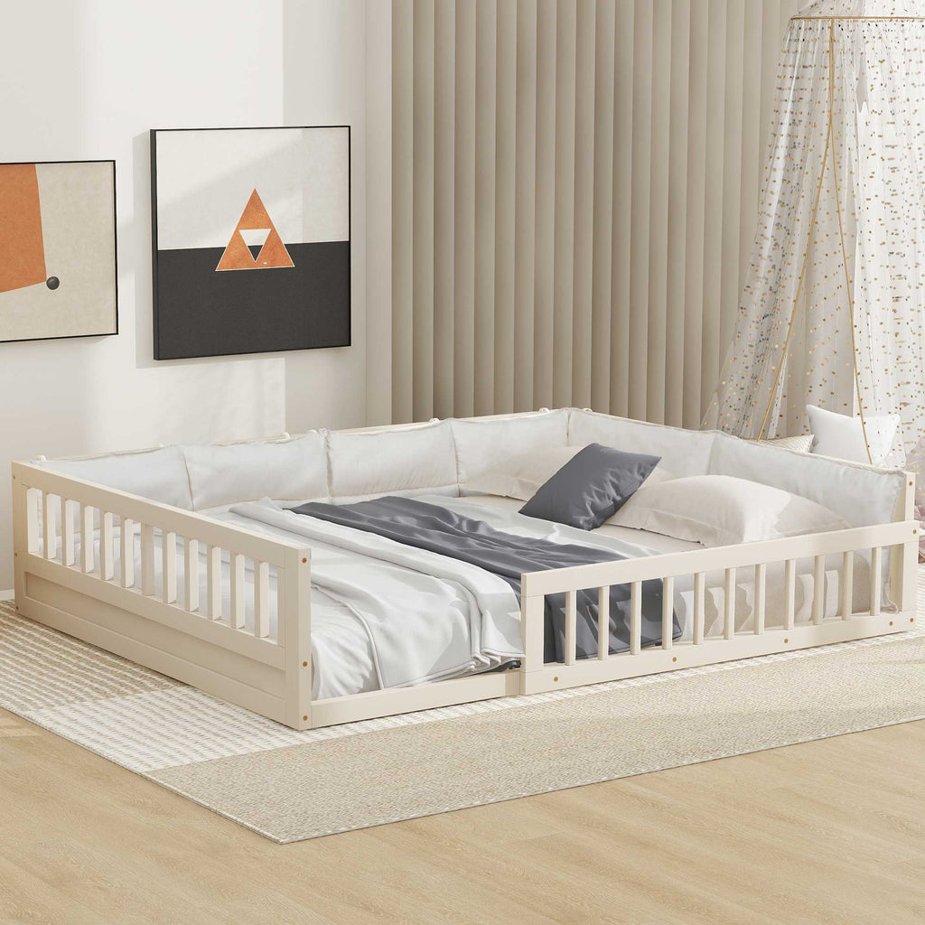 Upholstered Platform Bed with Guardrail and Pillow - Dark Gray