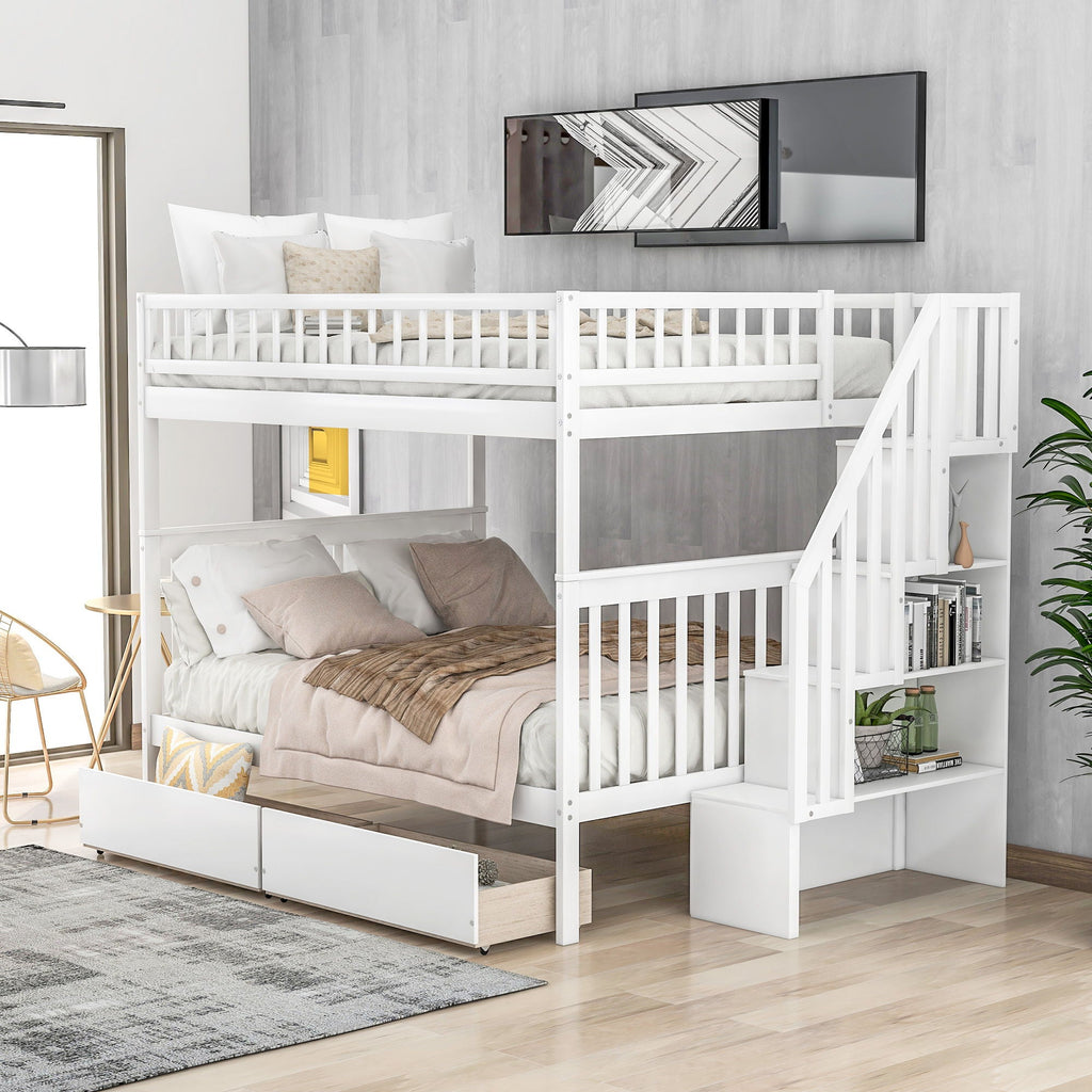 Bunk Bed with Staircase and Storage Options - Dark Gray or White