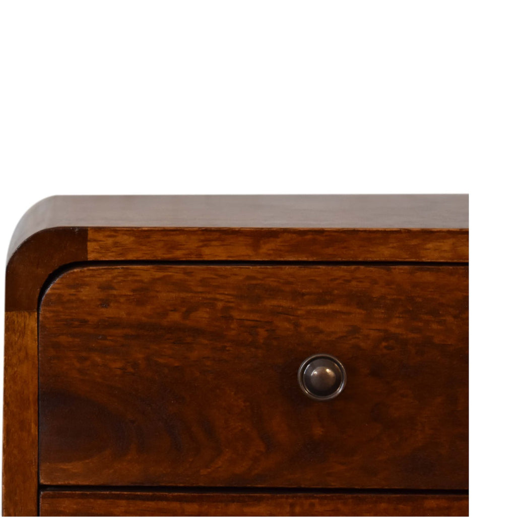 Soli Wood Mini Curved Nightstand with 2 Drawers - Chestnut