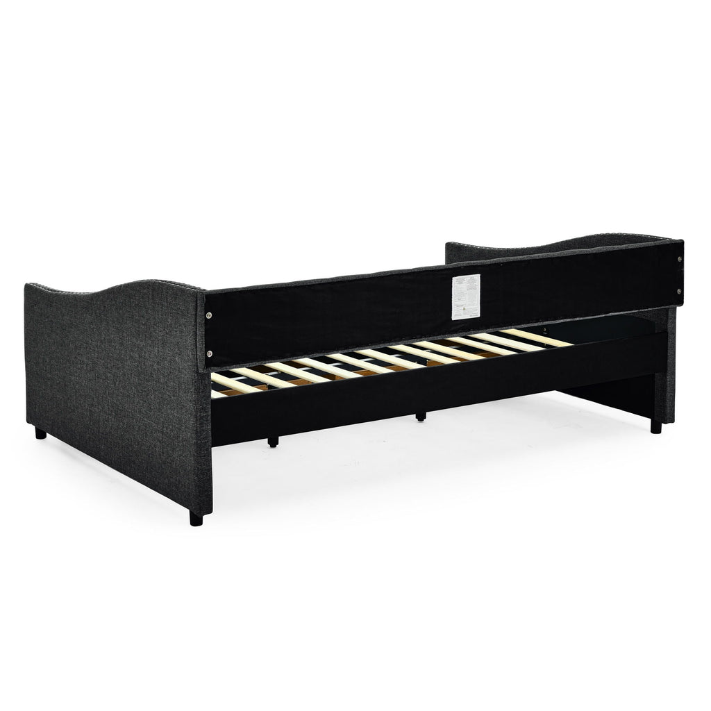 Upholstered Tufted Daybed with 2 Drawers and Waved Arms - Multiple Colors