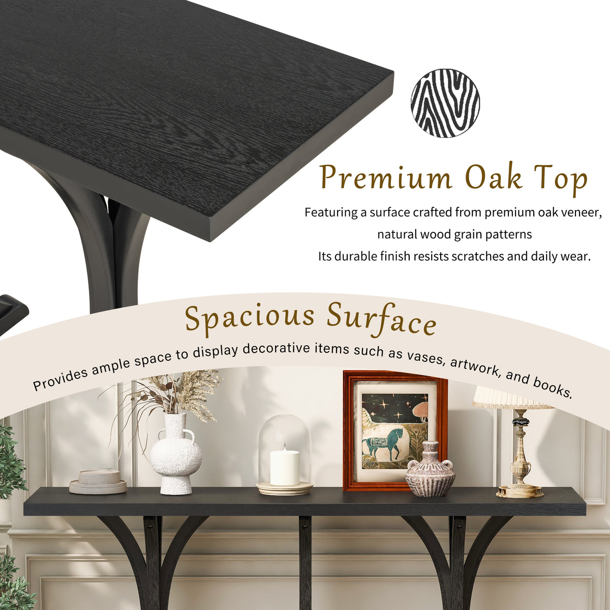 Wooden Console Table with Solid Rubberwood Legs – Black, Gray, or Navy Blue
