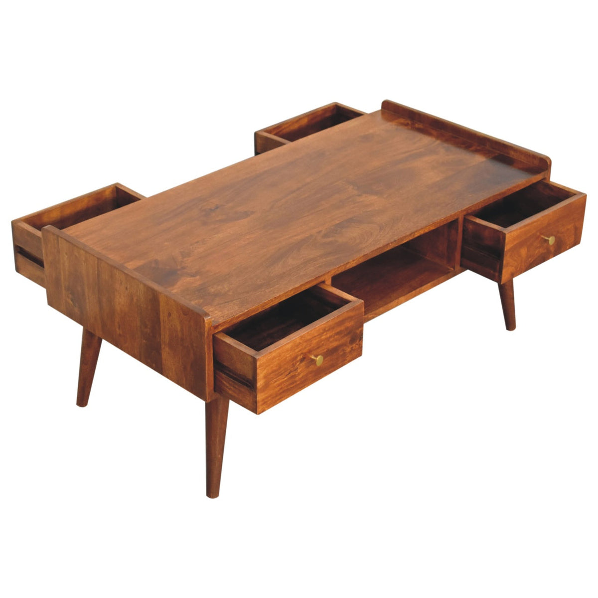 Elevated Chestnut Media Unit with Nordic Legs - Solid Mango Wood