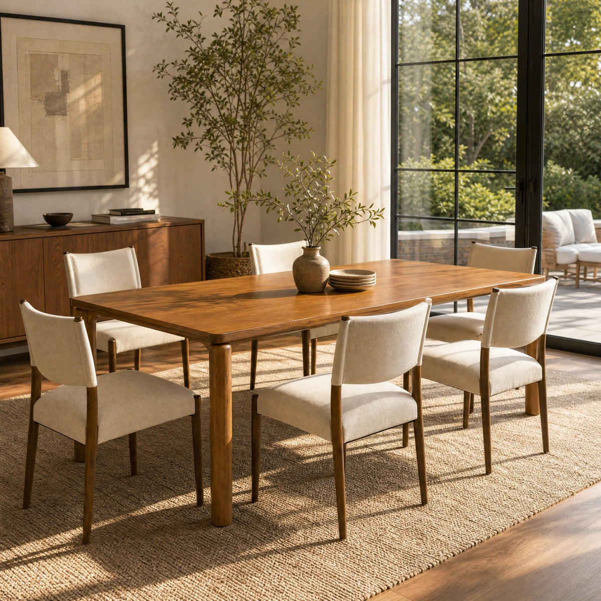 7-Piece Dining Table Set for 6 with Comfortable Upholstered Chairs - Walnut