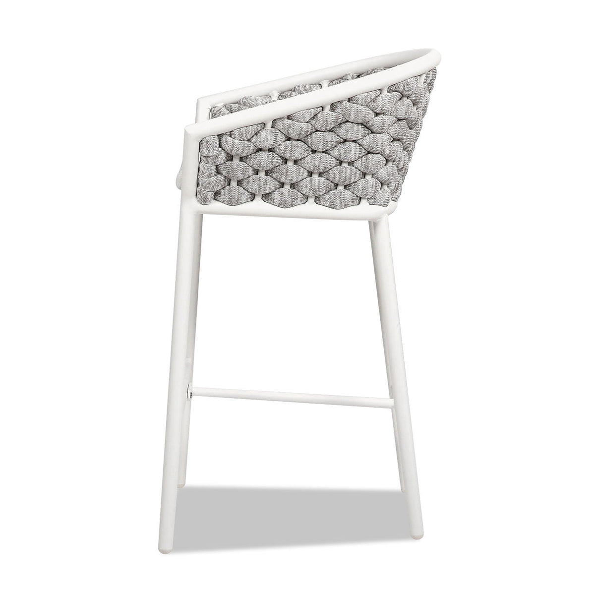 Optic White Rope Barrel Low Back Patio Counter Stool Set of 2 with Weather-Resistant Design