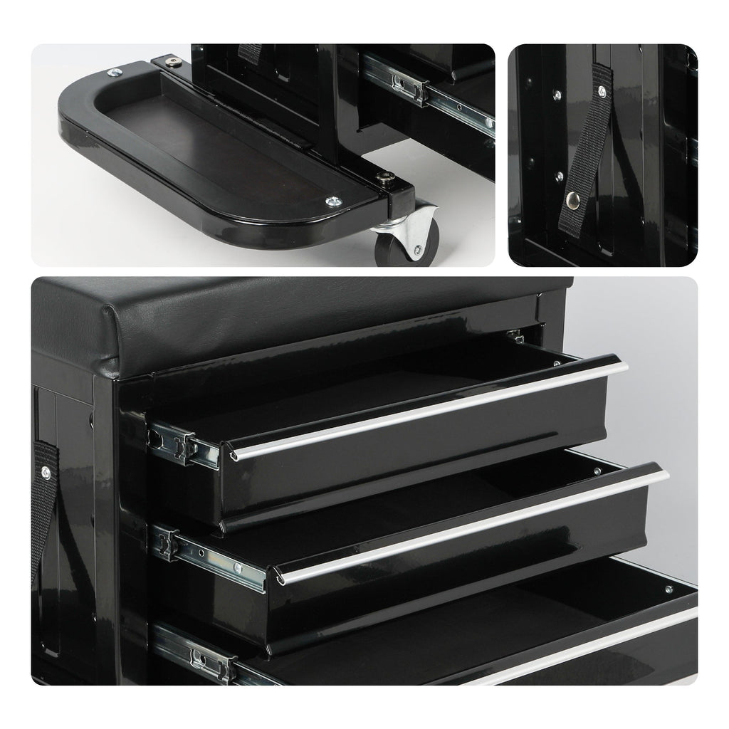 3-Drawer Tool Chest Rolling Mechanic Seat with Tool Trays - Steel