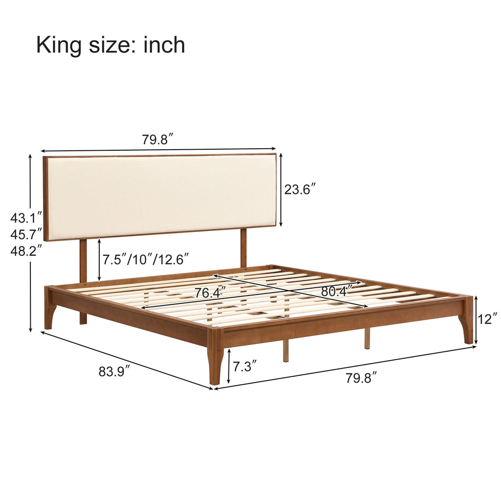 King Size Solid Dry Bamboo Platform Bed with Adjustable Headboard - Brown