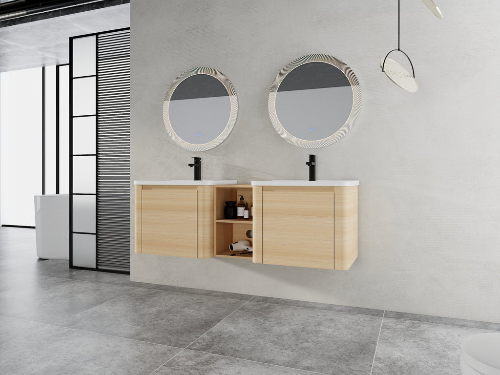 60'' Wall-Mounted Bathroom Vanity with Storage - Plywood