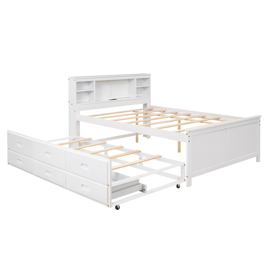 Platform Bed with Storage Headboard, USB, Trundle & 3 Drawers - Twin or Full