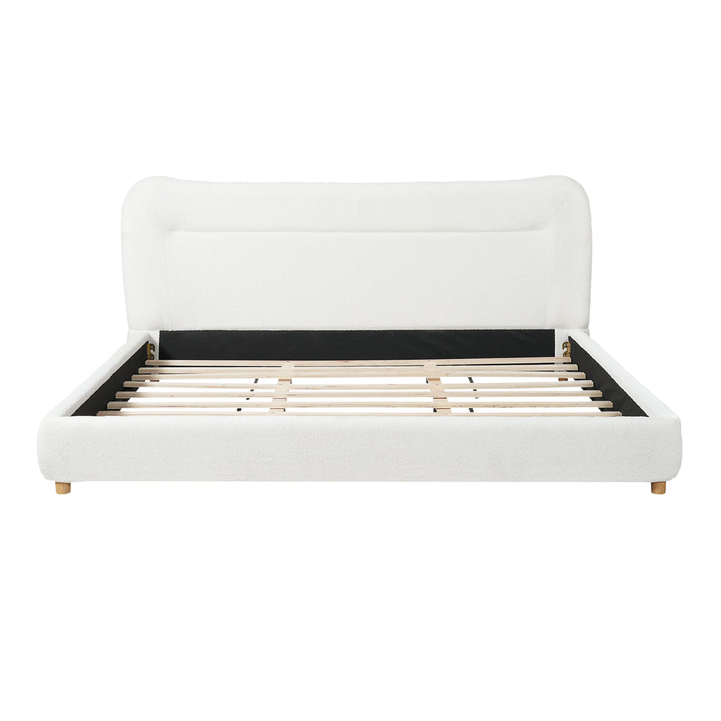Minimalist Curved Headboard Bed with Teddy Fleece - King
