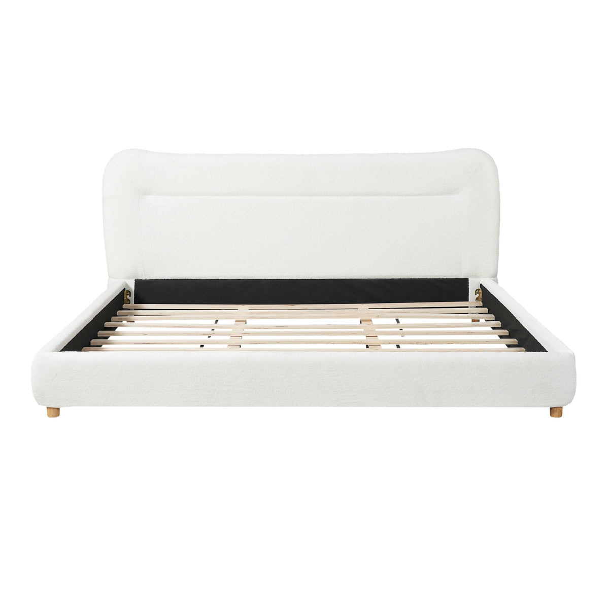 Minimalist Curved Headboard Bed with Teddy Fleece - King