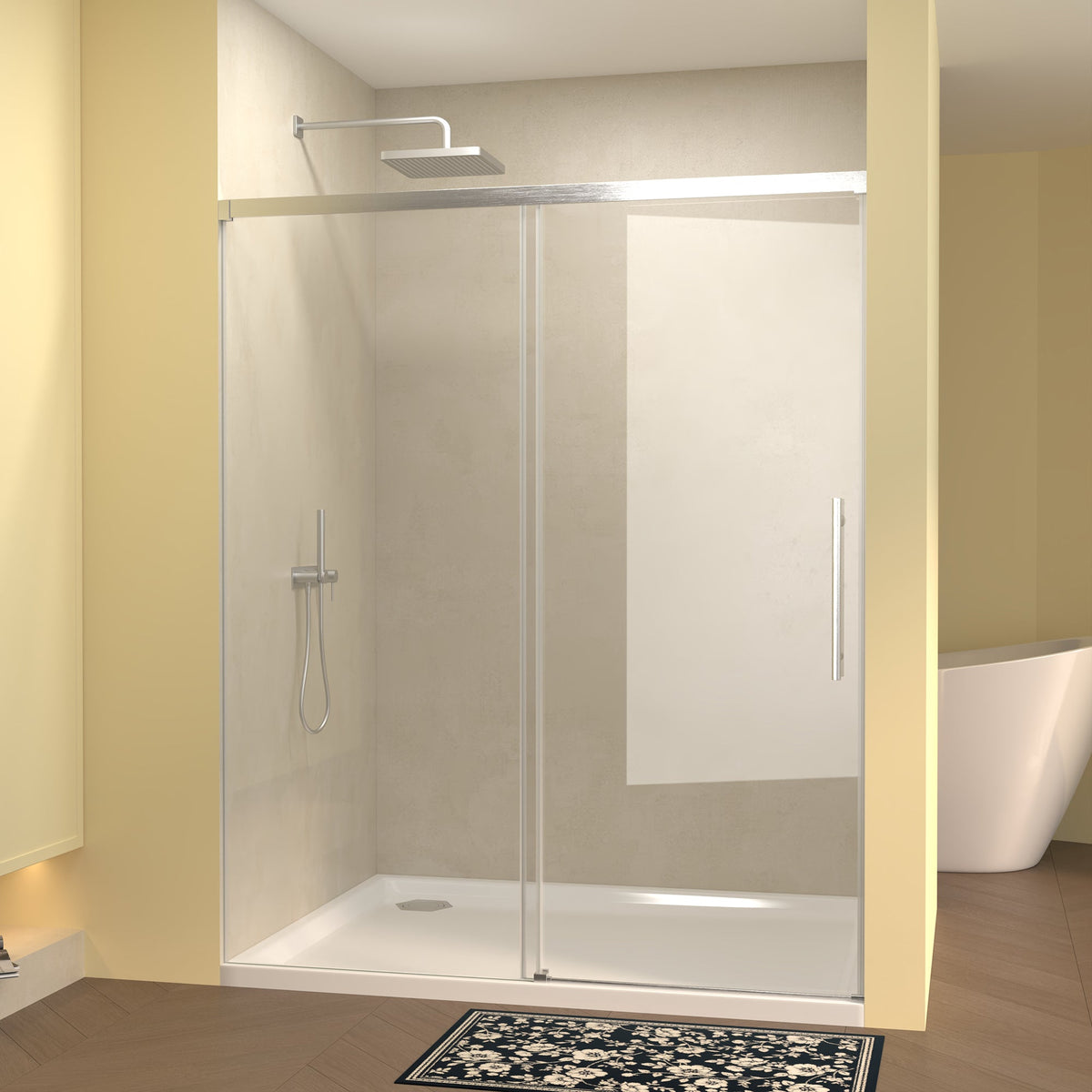 48" Single Sliding Shower Door with Frameless Tempered Glass - Clear