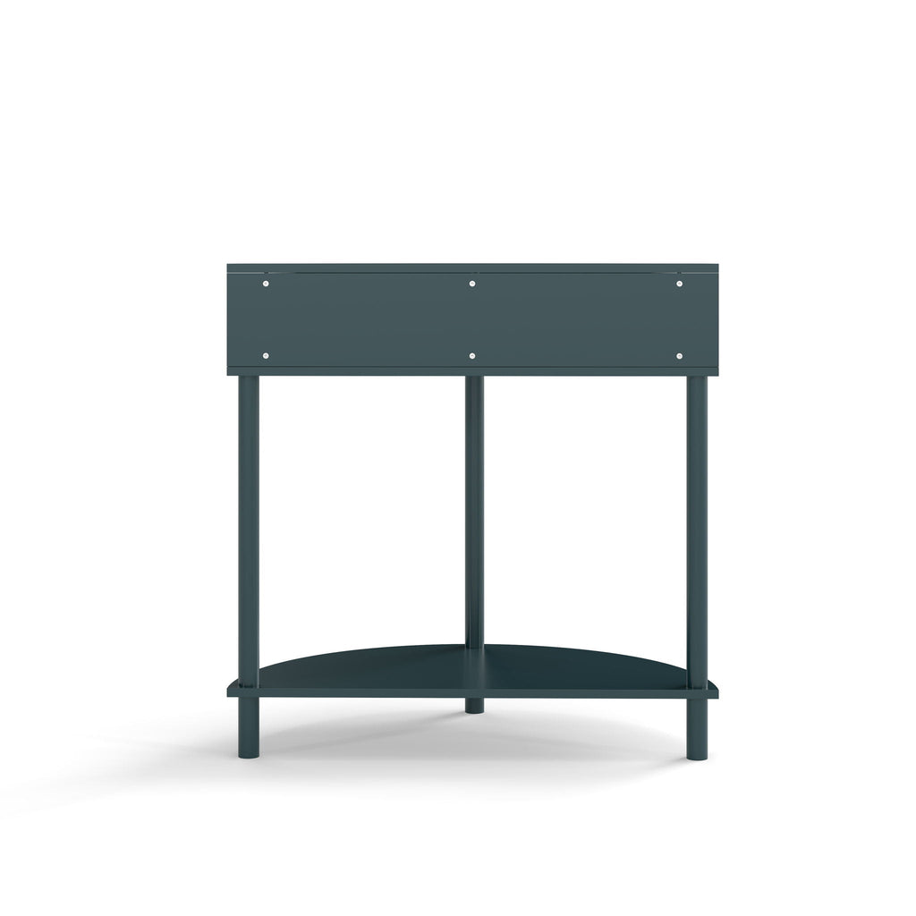 Boho Rattan Semi Circle End Table with Sliding Door and Storage - Black or Dark Green