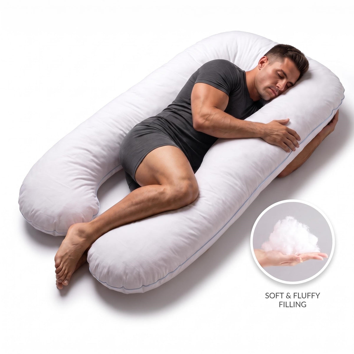U-Shape Pregnancy Body Pillow with Premium Cotton Support - White
