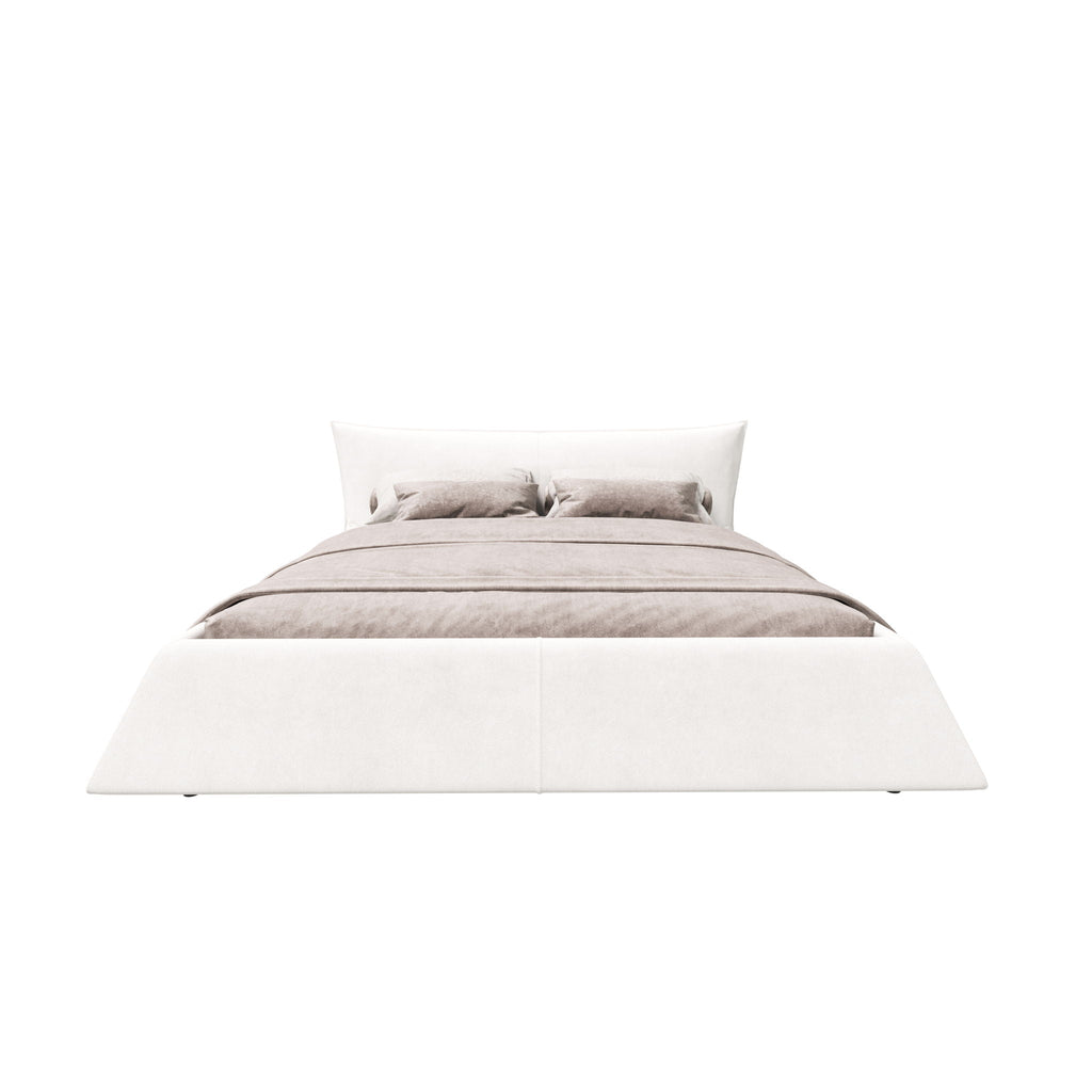 Upholstered Platform Bed with Special Shaped Headboard - Black or Beige