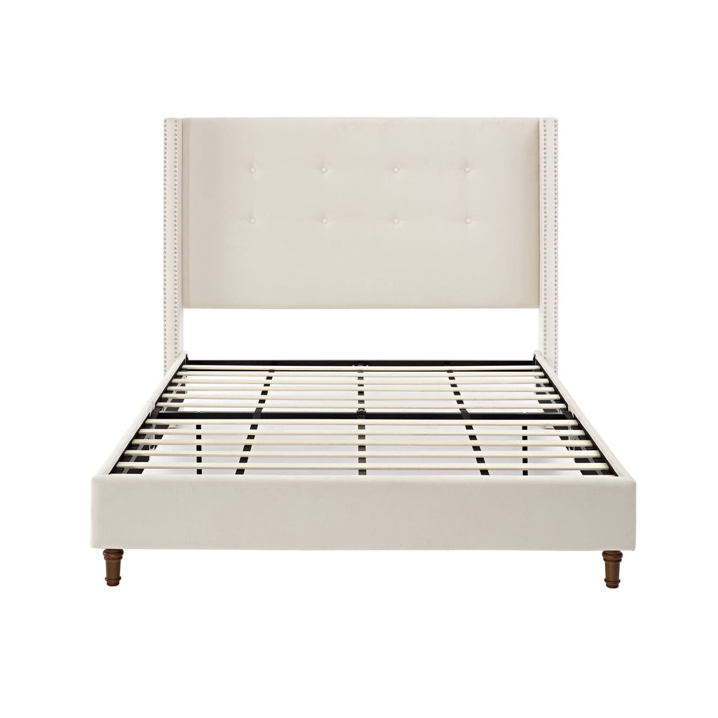 Upholstered Bed with 54" High Headboard and Hand Buttoned Tufting - White or Blue