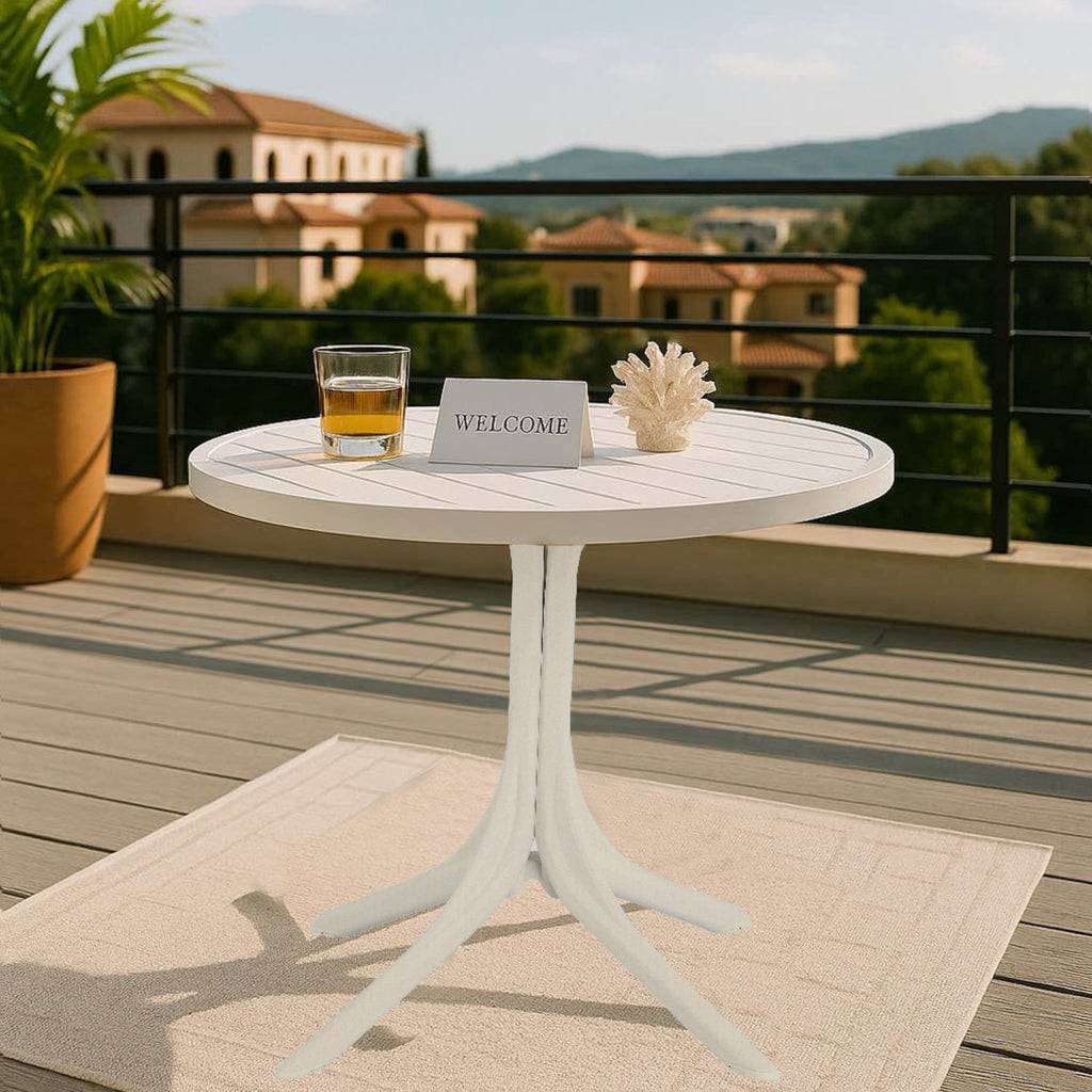 Modern Round Dining Table with Waterproof, UV-Resistant Finish - White