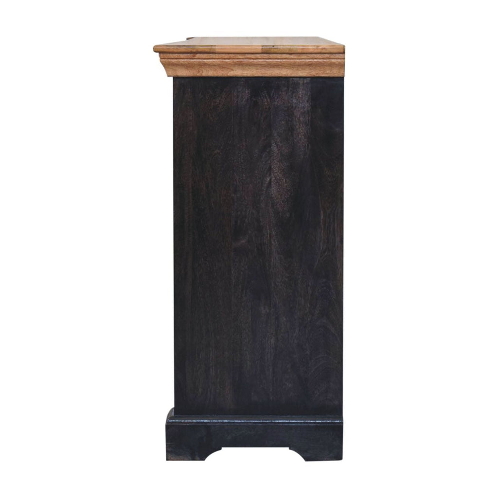 Solid Wood Regal Rustic Sideboard with 6 Compartments - Black & Oak